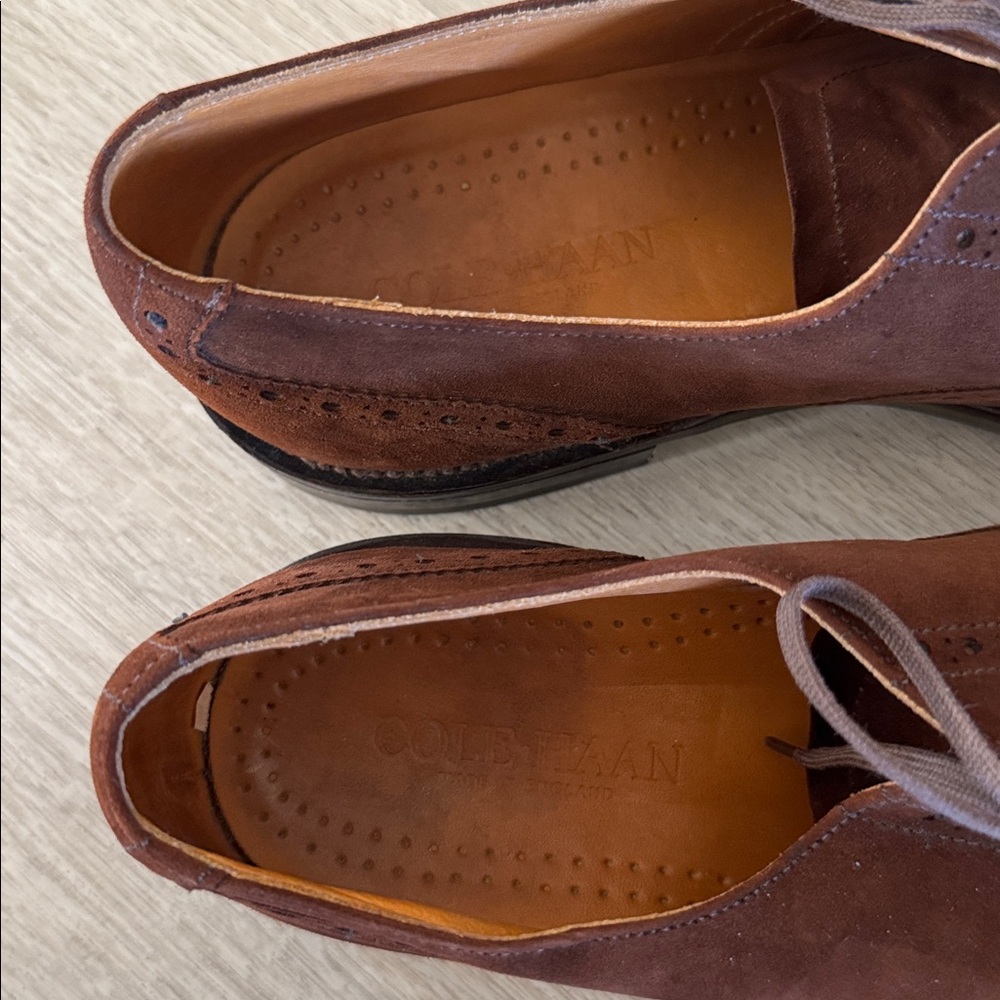 Cole Haan Bench Wingtip Derby Shoes Men’s 9 1/2 D Brown Leather Made in England - Picture 12 of 15